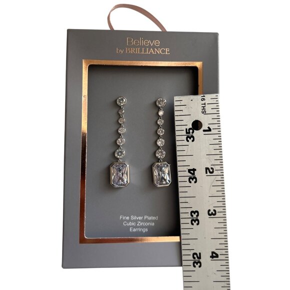 Believe By Brilliance Fine Silver Plated Cubic Zirconia Linear Drop Earrings - Picture 5 of 5